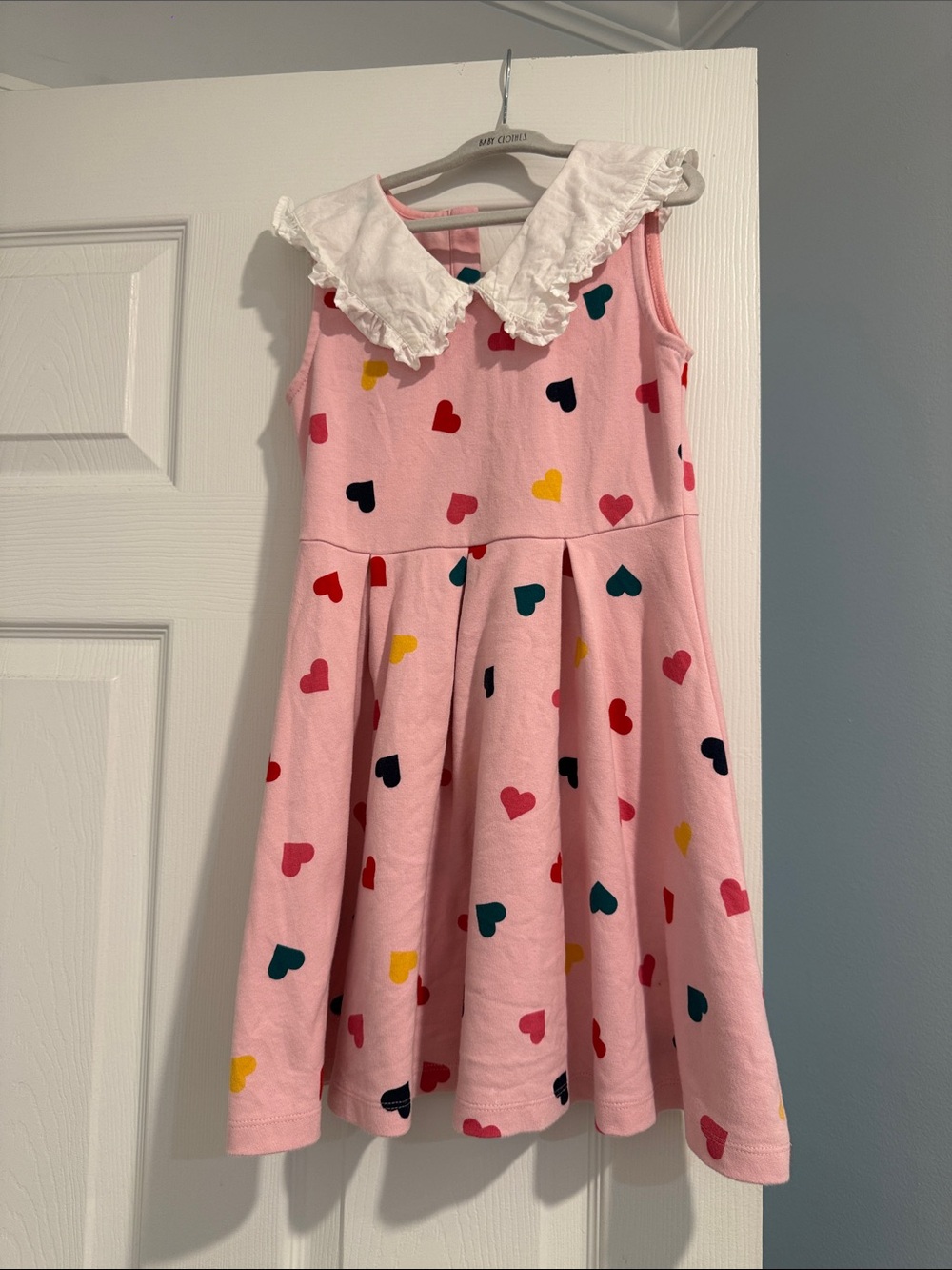 Janie and Jack Pink Heart Print Dress with White Ruffle Collar
